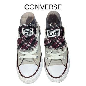 Converse All Stars sz 6 Gray Double Tongue Purple Plaid Shoes 555301F